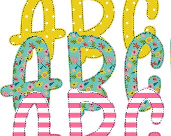 THREE COMPLETE ALPHABETS! Digital Plaid Preppy Pattern Patch Faux Applique Alphabet Font with Stripes and Dots