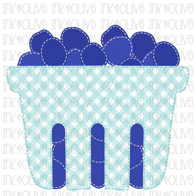 Faux Applique Blueberry Basket Watercolor Printable Digital Etsy
