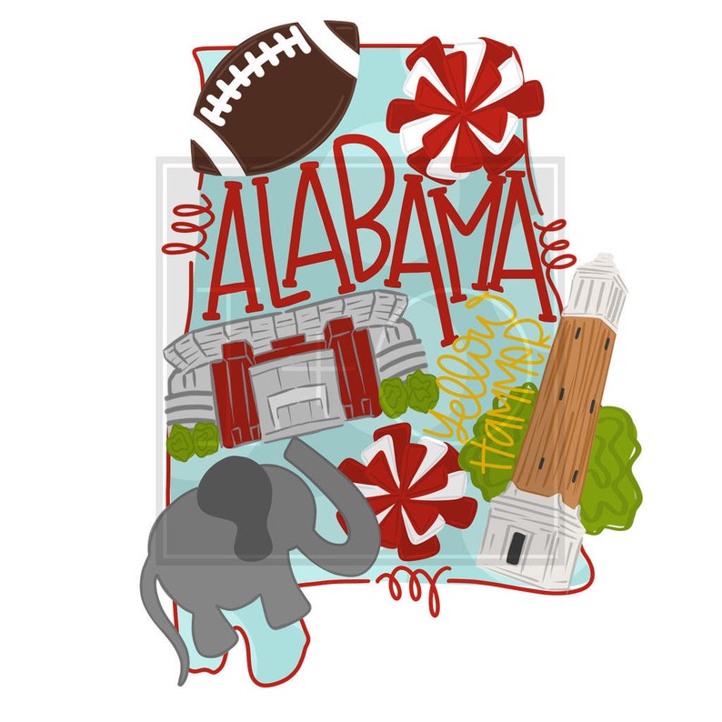 Alabama Football Tuscaloosa Elephant Hand Printable Digital Download Png Clipart For Sublimation And Inkjet Printing