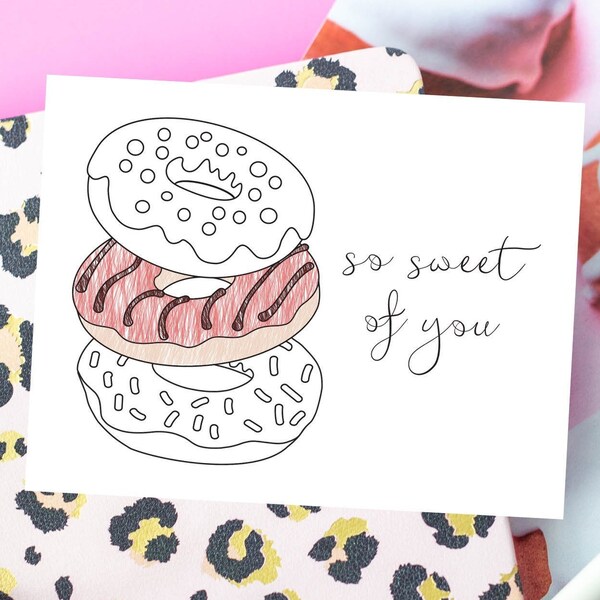 Printable Donut Thank You Cards | Printable Coloring Thank You Notecards | So Sweet of You | Instant Download