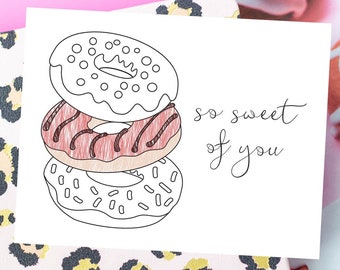 Tarjetas de agradecimiento de donuts imprimibles / Tarjetas de agradecimiento para colorear imprimibles / Tan dulce de tu parte / Descarga instantánea