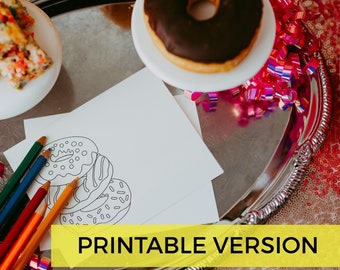 Tarjetas para colorear de donas / Tarjetas para colorear imprimibles con diseño de donas
