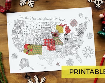 Mapa de la página para colorear imprimible de EE. UU. / Holiday Road Trip Travel Tracker / Visual Memories Adventure Journal para adultos y niños