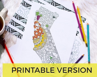 Mapa de la página para colorear de California / Página para colorear imprimible DIY / Impresión de arte de la pared estatal / Decoración del dormitorio universitario / Rastreador de viajes / Coloración para adultos