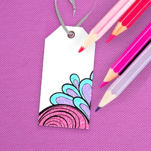 Printable Coloring Gift Tags with 8 Swirly Doodle Designs | Printable DIY Gift Bag Tags | Instant Download