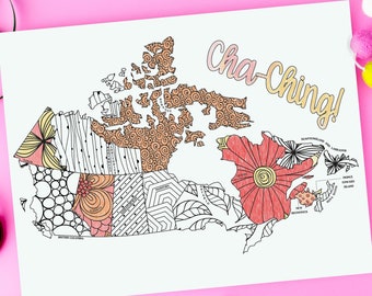 Página para colorear imprimible de Canada Sales Tracker / Mapa de Canadá Página para colorear / Descarga instantánea