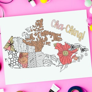 Canada Sales Tracker Printable Coloring Page | Karte von Kanada Malseite| Sofort Download