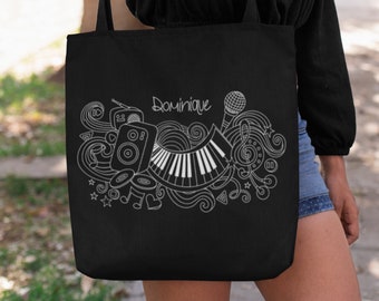 Colorea tu propia bolsa de música / Bolsa de algodón orgánico negro / Bolsa de tote de música personalizada / Regalo de graduación de música importante / Regalo de amante de la música