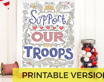 Apoye a nuestras tropas Página para colorear imprimible / Fuerza Aérea / Ejército oficial de EE. UU. / Guardia Costera / Infantería de Marina / Armada / Despliegue / Familia militar