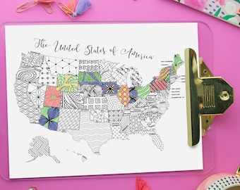 Página para colorear imprimible del mapa de EE. UU. / Descarga instantánea