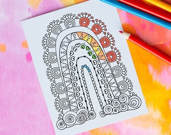 Postales para colorear imprimibles arco iris / Happy Mail / Colorea tu propio arco iris / Descarga instantánea