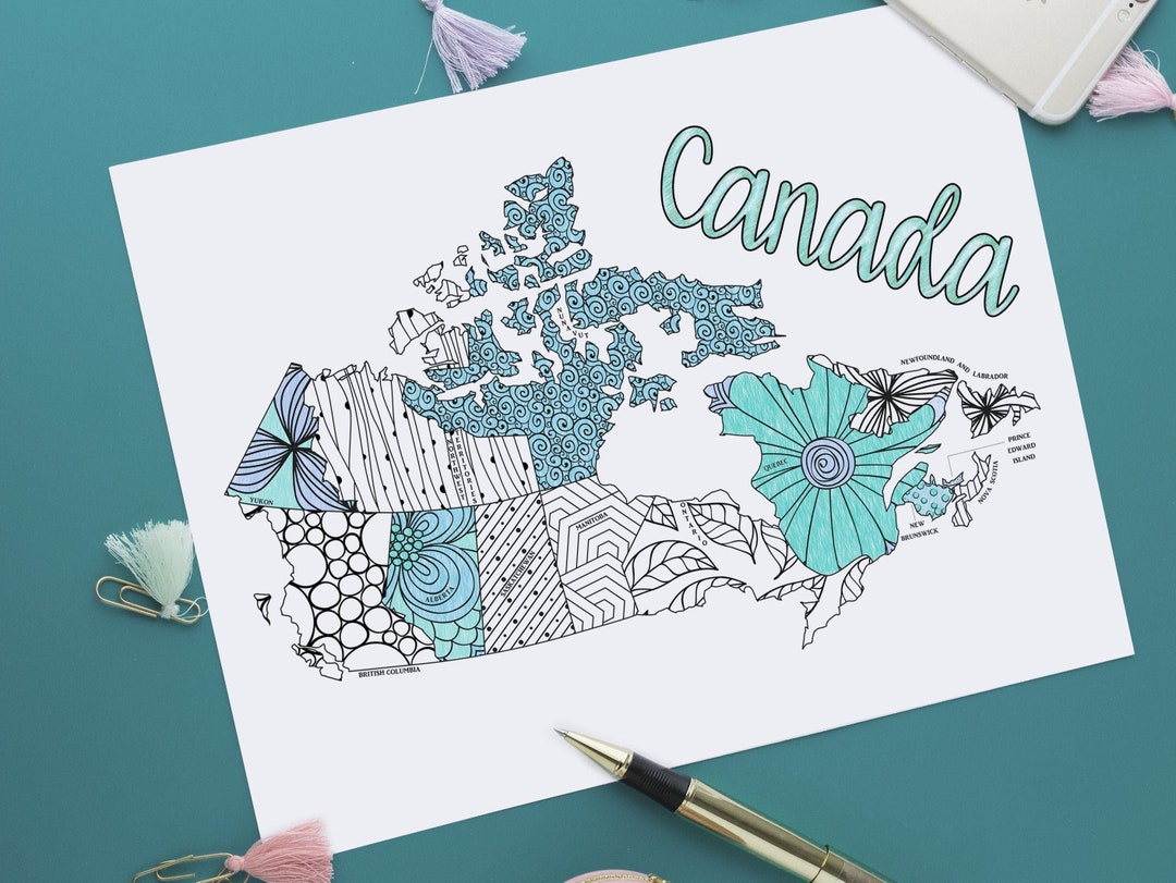 Canada Map Printable Coloring Page Etsy Sales Tracker Instant Download ...