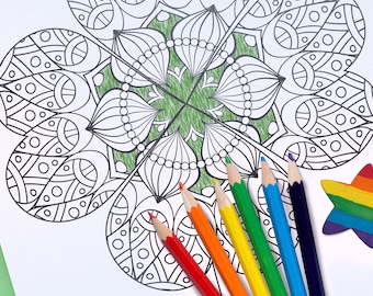 Página para colorear imprimible de Mandala de trébol de cuatro hojas / Descarga instantánea / Día de San Patricio