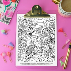 Floral Zendoodle Pattern Adult Coloring Page | Instant Download