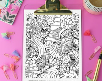 Página para colorear para adultos con patrón Zendoodle floral / Descarga instantánea
