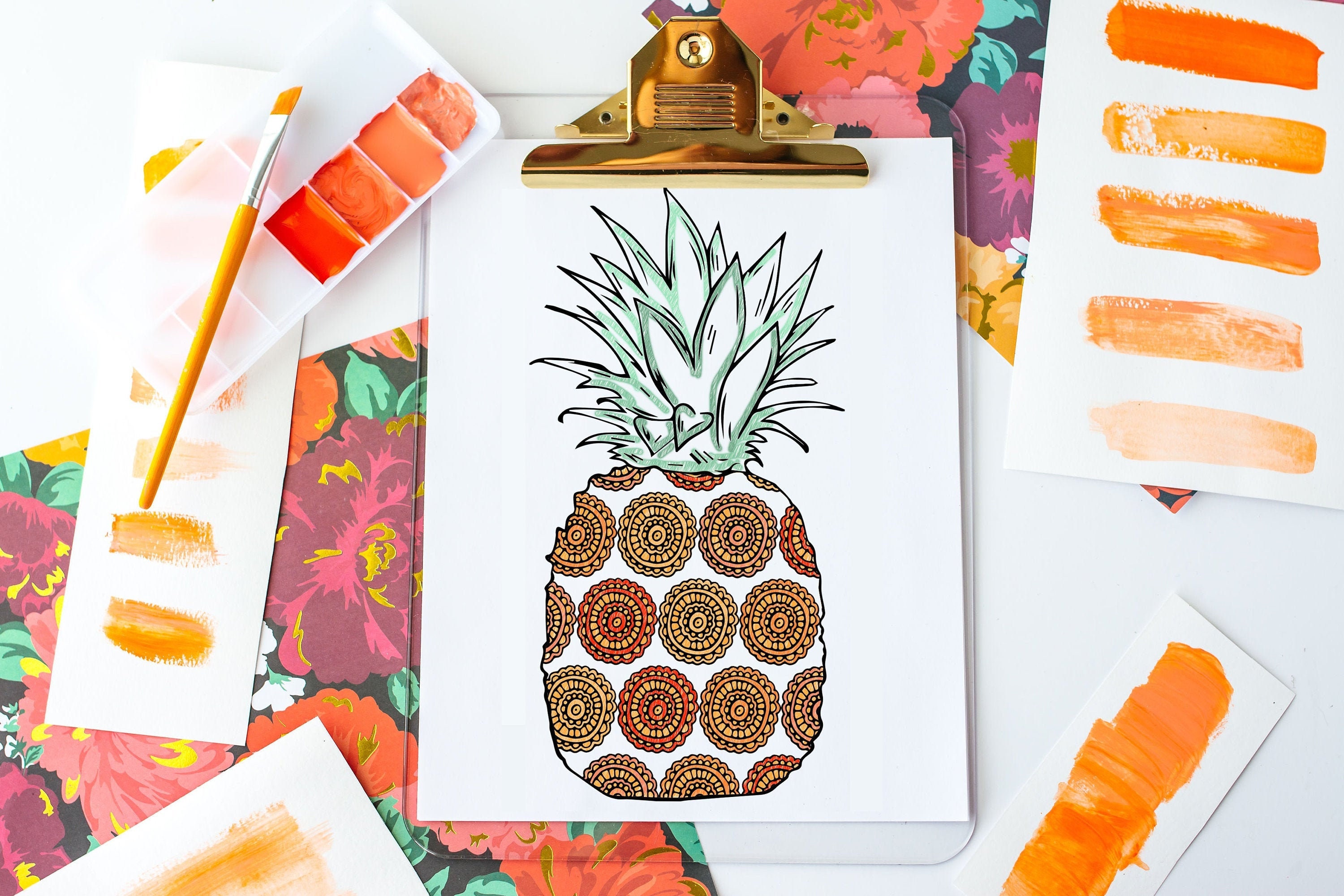 Pineapple Printable Coloring Poster Print | Coloring Activity for ...