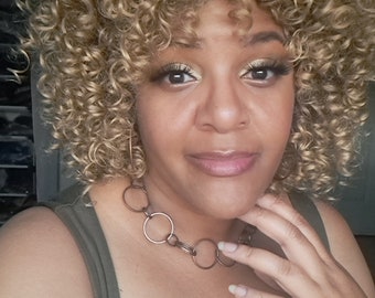 Blonde & Brown Mixed Short Curly Afro Wig with Bangs for Black Women. Synthetic Spiral Curl Wigs for Women.