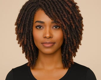 Peluca sintética afrocéntrica corta con rastas: cabello rizado y ensortijado