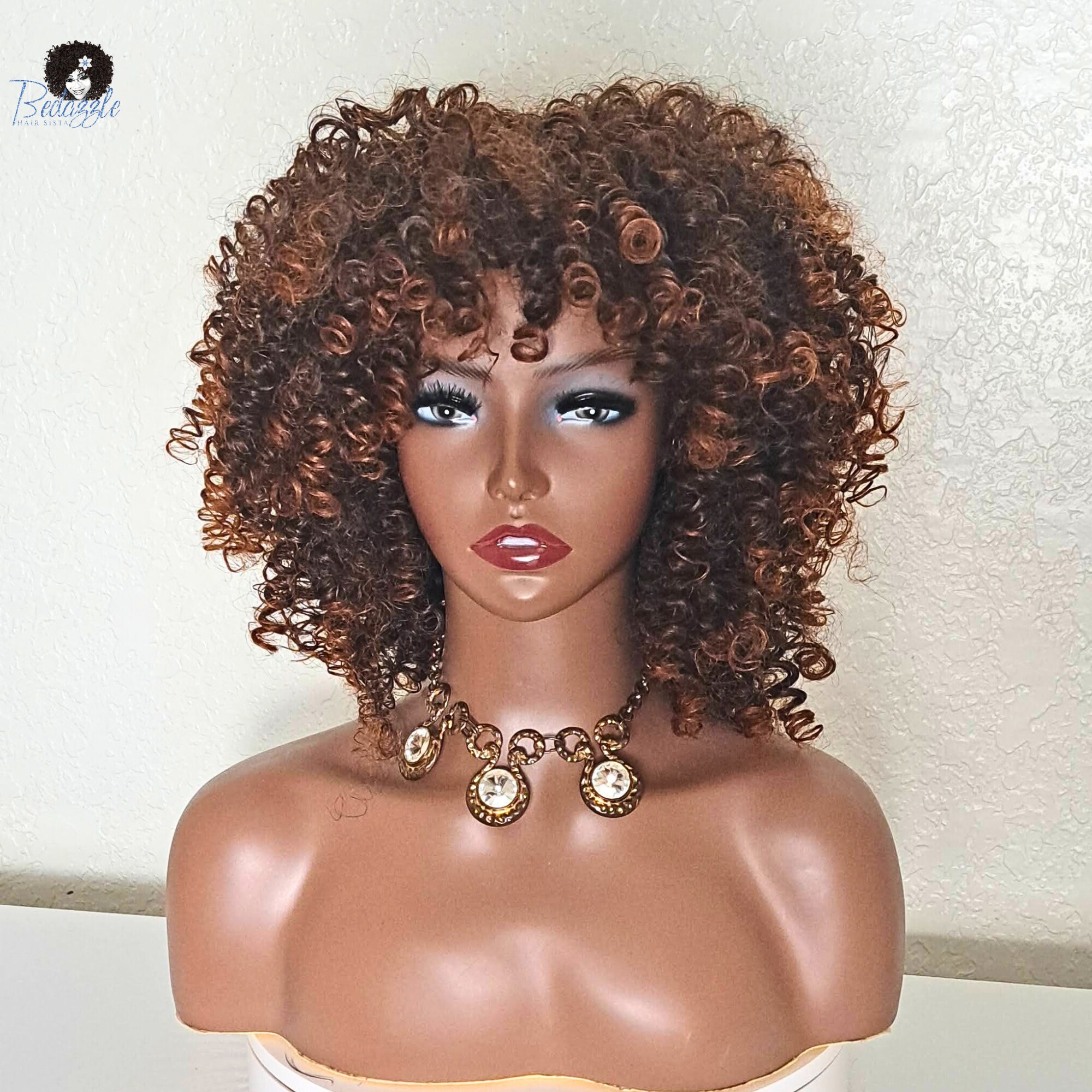 Glueless Short Curly Afro Mixed Brown Wig With Bangs for Black - Etsy