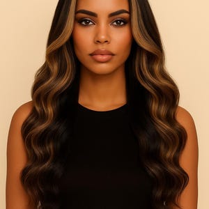 24-Inch Body Wave Lace Front Wig | Human Hair Wig with Black Caramel Blonde Highlights | Glueless HD Pre-Cut