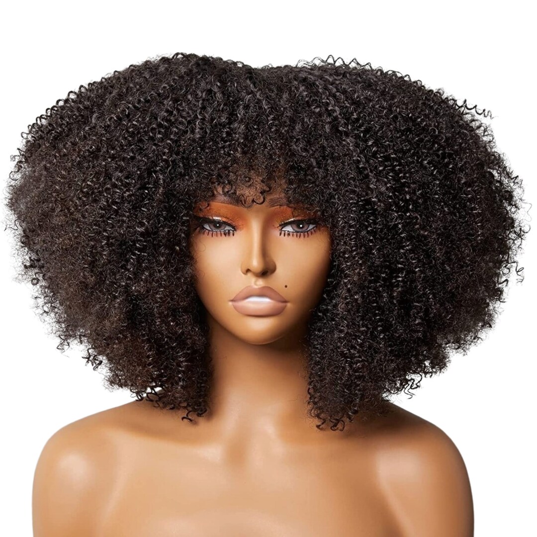 14in Jerry Curl Wig With Bangs. 180 Density Raw Virgin Human Etsy