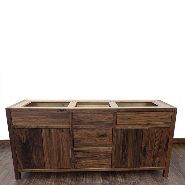 48" Rustic Walnut Bathroom Vanity | Double Sink | Three Drawer | Real Hardwood | Bathroom Storage | FREE Shipping