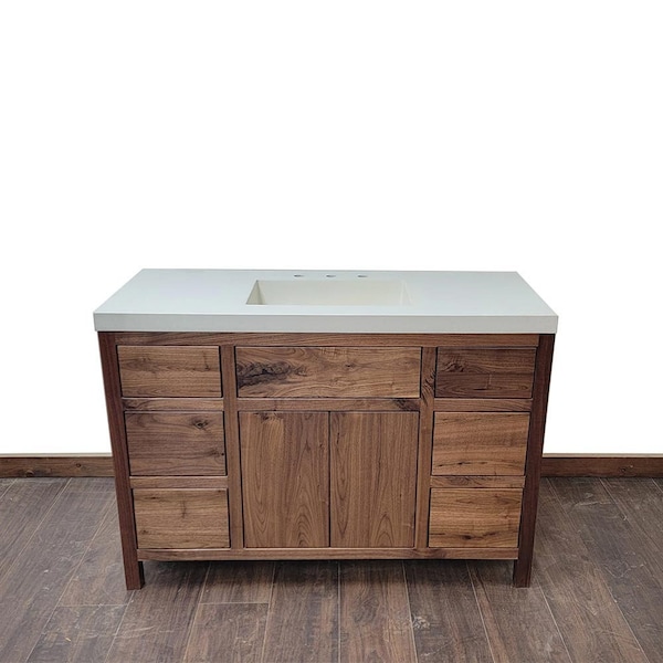 72" Rustic Walnut Bathroom Vanity | Six Drawer | Single Sink | Real Hardwood | Bathroom Storage | FREE Shipping