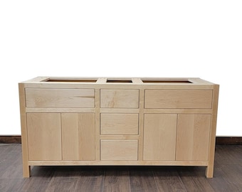 60" White Hard Maple Bathroom Vanity | Double Sink | Three Drawer | Real Hardwood | Bathroom Storage | FREE Shipping