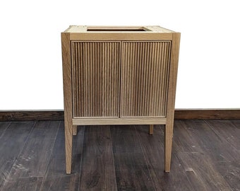 24" Reeded White Oak Bathroom Vanity | Two Door | Single Sink | Real Hardwood | Bathroom Storage | FREE Shipping
