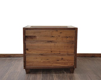 36" Rustic Walnut Bathroom Vanity | Three Drawer | Single Sink | Real Hardwood | Bathroom Storage | FREE Shipping