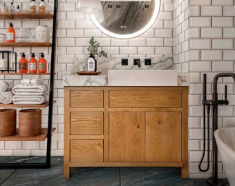 36" Rustic White Oak Bathroom Vanity | Three Drawer | Single Sink | Real Hardwood | Bathroom Storage | FREE Shipping