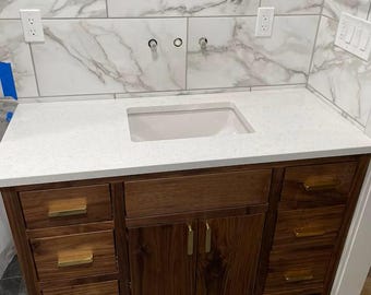 60" Rustic Walnut Bathroom Vanity | Six Drawer | Single Sink | Real Hardwood | Bathroom Storage | FREE Shipping