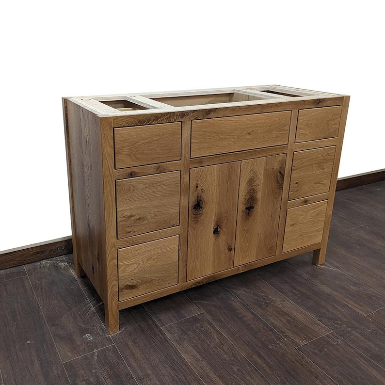 48 Rustic White Oak Bathroom Vanity Six Drawer Single Sink Real ...