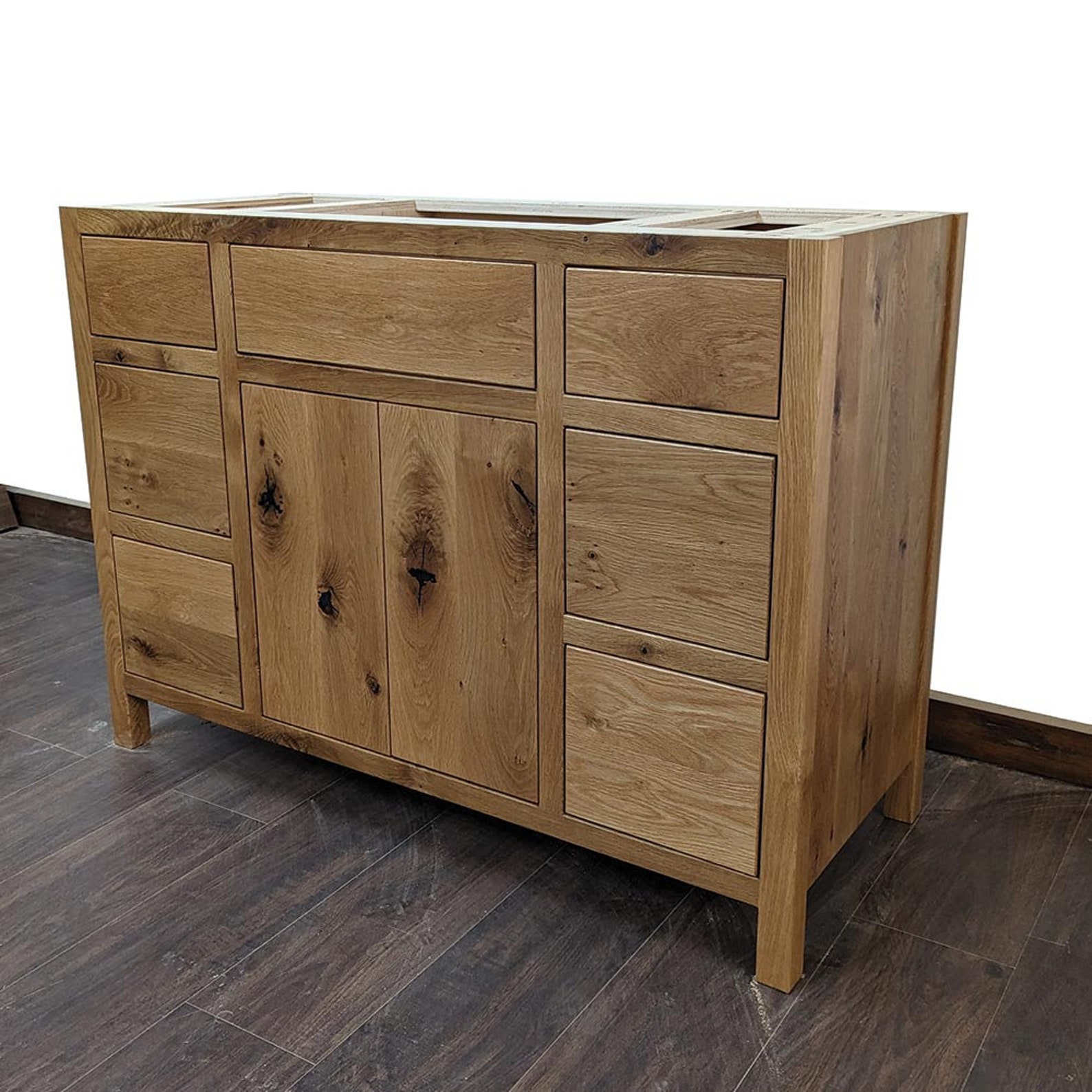 48 Rustic White Oak Bathroom Vanity Six Drawer Single Sink Real ...