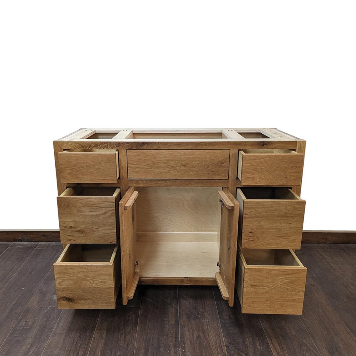 48 Rustic White Oak Bathroom Vanity Six Drawer Single Sink Real ...