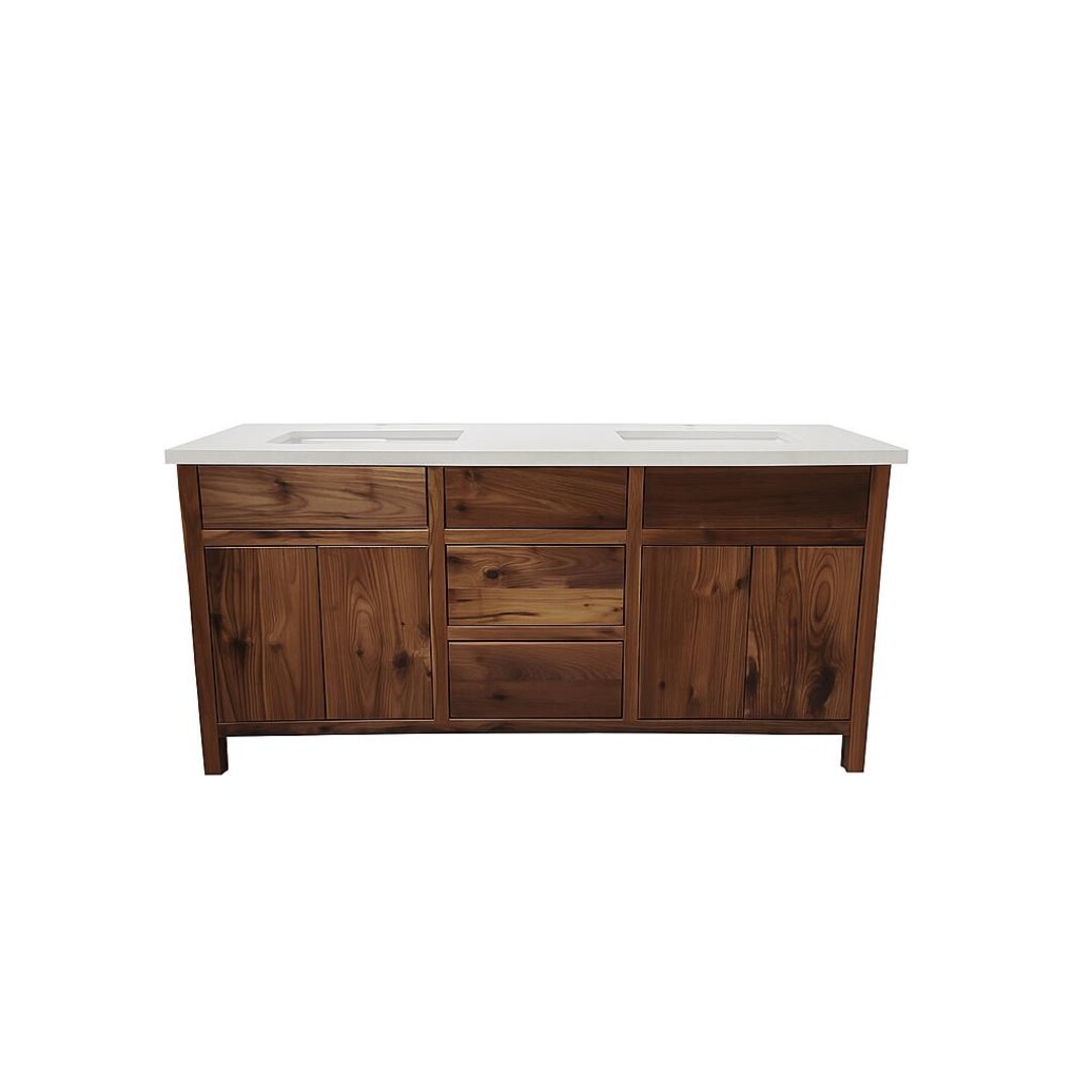Custom 72 Inch Rustic Walnut Bathroom Vanity - Double Sink, Real ...