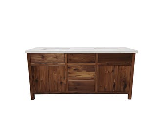 Custom 72 Inch Rustic Walnut Bathroom Vanity - Double Sink, Real Hardwood, Three Drawer, Free Shipping!