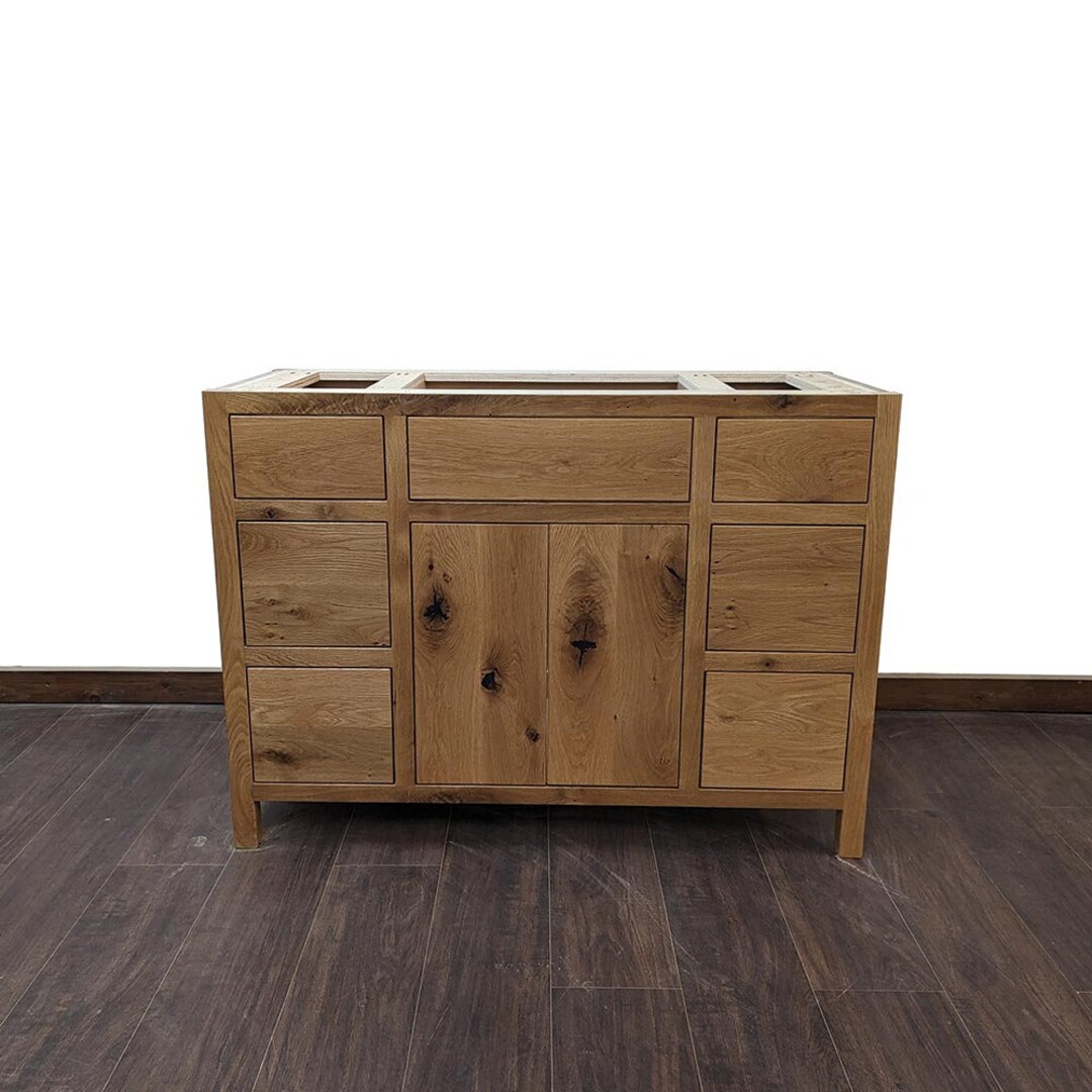 48" Rustic White Oak Bathroom Vanity | Six Drawer | Single Sink | Real ...