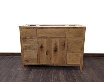 48" Rustic White Oak Bathroom Vanity | Six Drawer | Single Sink | Real Hardwood | Bathroom Storage | FREE Shipping