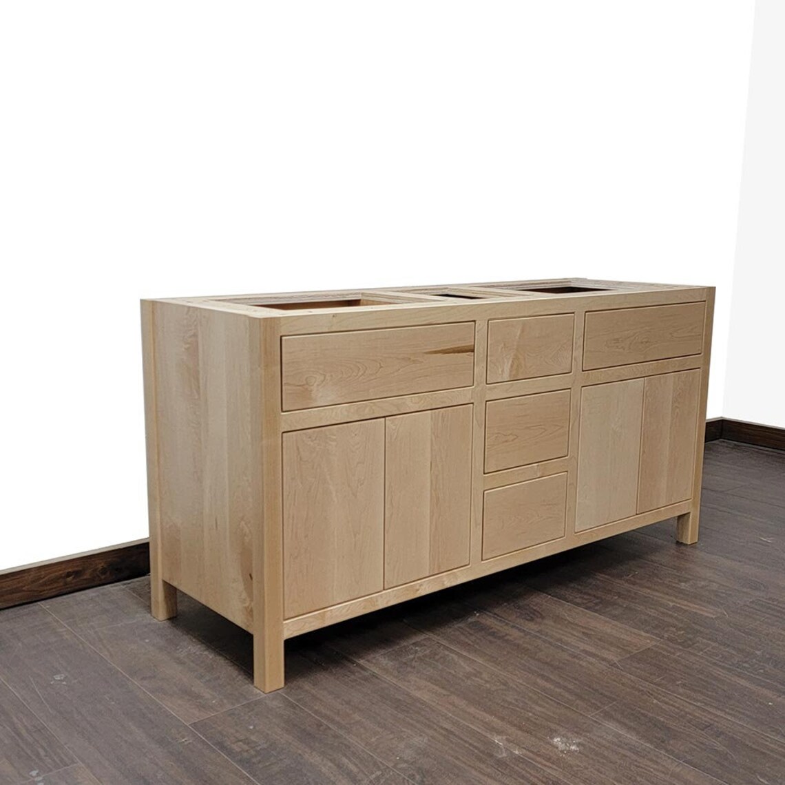 48" White Hard Maple Bathroom Vanity | Double Sink | Three Drawer ...