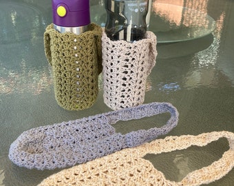 Crocheted Cotton Water Bottle Holder: Pastel Colors, Phone Bag
