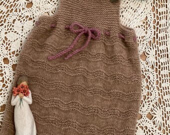 Hand Knitted Baby Dress: Merino Wool & Possum Fibre, 3-6 Months