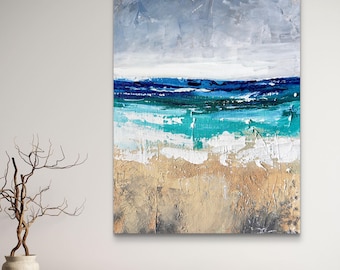 Textured Beach Painting, Original Acrylic Seascape, Coastal Wall Art