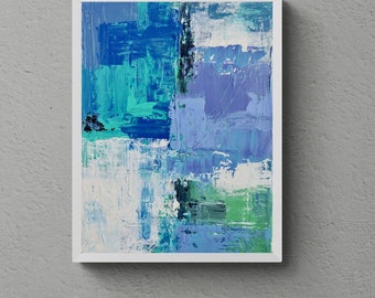 Blue Turquoise Abstract Painting, Framed Canvas Art (Set of 2)