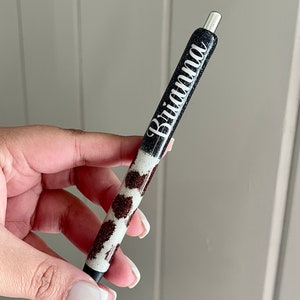 Cowhide Glitter Pen, Custom Cowhide Pen, Cow Print Gel Pen, Personalized Pen, Refillable Pen, Gift For Her, Office Gift, Cute Pen, Cowhide