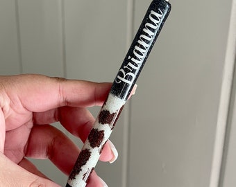 Cowhide Glitter Pen, Custom Cowhide Pen, Cow Print Gel Pen, Personalized Pen, Refillable Pen, Gift For Her, Office Gift, Cute Pen, Cowhide