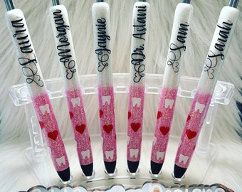 Valentine Dental Pens, Tooth Pens, Dental Assistant Pens, Dental Hygiene Pens, Gel Pens, Personalized Pen, Resin Glitter Pen, Inkjoy Gel Pen