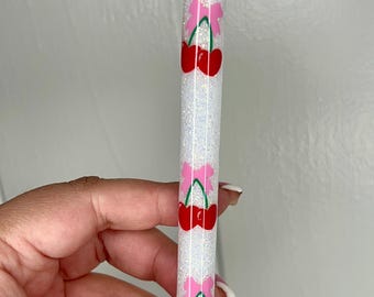 Cherry Heart Coquette Bow Glitter Pens, Inkjoy Ink , Epoxy Glitter Pens, Cherry Glitter Pens, Black Ink, Refillable Pens