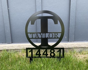 Custom Metal Last Name - Address Sign with Stakes