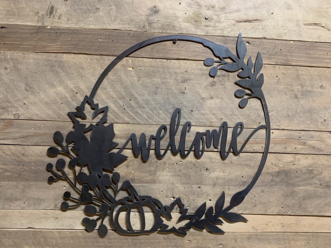 Fall Wreath Metal Sign Home Decor Etsy